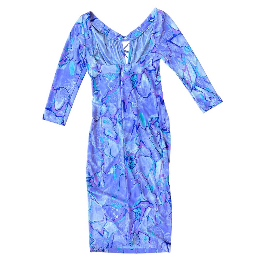 Dolce Dolce Blue Lavender Marble Print Midi Dress